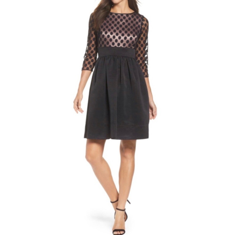 Eliza J Fit & Flare Polka Dot Black Dress Size 12